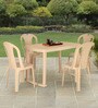 Shahenshah Plastic Table and Chair Set in Marble Beige Colour with 4 Chairs