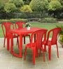 Shahenshah Plastic Table and Chair Set in Red Colour with 4 Chairs