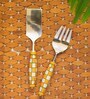 Shatranj Checkered Yellow & White Stainless Steel (Set of 2) Cake Serving Fork & Scraper