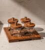 Set of 4 Sheen Storage Jar Set Glass, Acacia Wood & Metal Knob with Tray