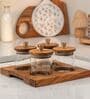 Set of 4 Sheen Storage Jar Set Glass, Acacia Wood & Metal Knob with Tray