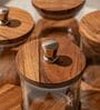 Set of 4 Sheen Storage Jar Set Glass, Acacia Wood & Metal Knob with Tray
