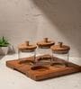 Set of 4 Sheen Storage Jar Set Glass, Acacia Wood & Metal Knob with Tray
