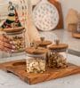 Set of 4 Sheen Storage Jar Set Glass, Acacia Wood & Metal Knob with Tray