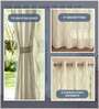 Sheer Double Wave Butter Cream Solid Polyester Curtains for Long Door Pack of 2