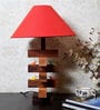 Sheesham Wood Bird Red Cotton Shade Table Lamp With Brown Base