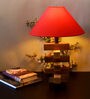 Sheesham Wood Bird Red Cotton Shade Table Lamp With Brown Base