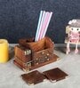 Sheesham Wood Pen Stand With Coaster