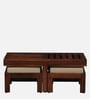 Sheffield Solid Wood Nesting Coffee Table Set in Honey Oak Finish With Cushioned Stools