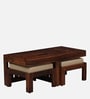 Sheffield Solid Wood Nesting Coffee Table Set in Honey Oak Finish With Cushioned Stools