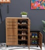 Shinji 20-Pairs Shoe Cabinet With Seating & Adjustable Shelf In Lyon Walnut Finish