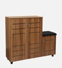 Shinji 20-Pairs Shoe Cabinet With Seating & Adjustable Shelf In Lyon Walnut Finish
