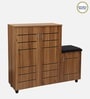 Shinji 20-Pairs Shoe Cabinet With Seating & Adjustable Shelf In Lyon Walnut Finish