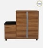 Shinji 20-Pairs Shoe Cabinet With Seating & Adjustable Shelf In Lyon Walnut Finish