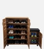 Shinji 20-Pairs Shoe Cabinet With Seating & Adjustable Shelf In Lyon Walnut Finish