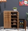 Shinji 20-Pairs Shoe Cabinet With Seating & Adjustable Shelf In Lyon Walnut Finish