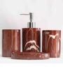Polyresin Counter Top Bathroom Accessories in Maroon, Set of 4