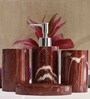 Polyresin Counter Top Bathroom Accessories in Maroon, Set of 4