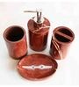 Polyresin Counter Top Bathroom Accessories in Maroon, Set of 4