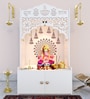 Shubh Labh Engraving White Wooden Floor Cabinet Home Temple
