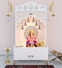 Shubh Labh Engraving White Wooden Floor Cabinet Home Temple