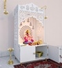 Shubh Labh Engraving White Wooden Floor Cabinet Home Temple