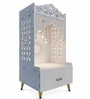 Shubh Labh Engraving White Wooden Floor Cabinet Home Temple