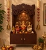 Shubh Labh Symbol of Hindu Religious Brown Wooden Wall Temple for Home With Inbuilt focus Lights & Spacious Shelf