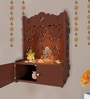 Shubh Labh Symbol of Hindu Religious Brown Wooden Wall Temple for Home With Inbuilt focus Lights & Spacious Shelf