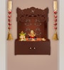 Shubh Labh Symbol of Hindu Religious Brown Wooden Wall Temple for Home With Inbuilt focus Lights & Spacious Shelf