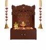 Shubh Labh Symbol of Hindu Religious Brown Wooden Wall Temple for Home With Inbuilt focus Lights & Spacious Shelf