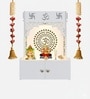 Shubh Labh Symbol of Hindu Religious White Wooden Wall Temple for Home With Inbuilt focus Lights & Spacious Shelf