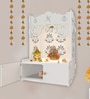 Shubh Labh Symbol of Hindu Religious White Wooden Wall Temple for Home With Inbuilt focus Lights & Spacious Shelf
