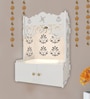 Shubh Labh Symbol of Hindu Religious White Wooden Wall Temple for Home With Inbuilt focus Lights & Spacious Shelf