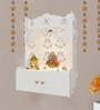 Shubh Labh Symbol of Hindu Religious White Wooden Wall Temple for Home With Inbuilt focus Lights & Spacious Shelf