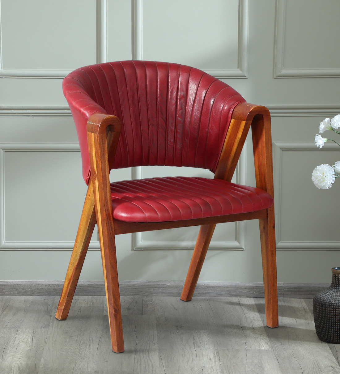 red upholstered armchair