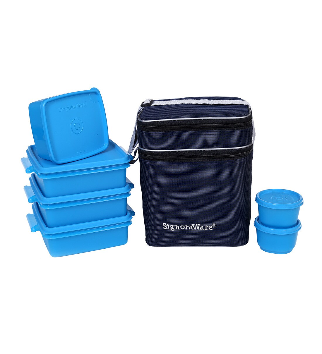 Buy Signoraware Blue Plastic Family Pack Lunch Box with Bag Set of 6