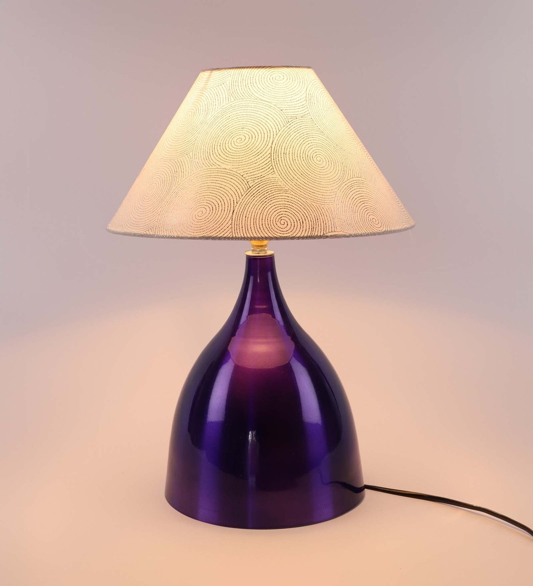 Buy Silver Fabric Shade Table Lamp with Purple Base by Foziq Online