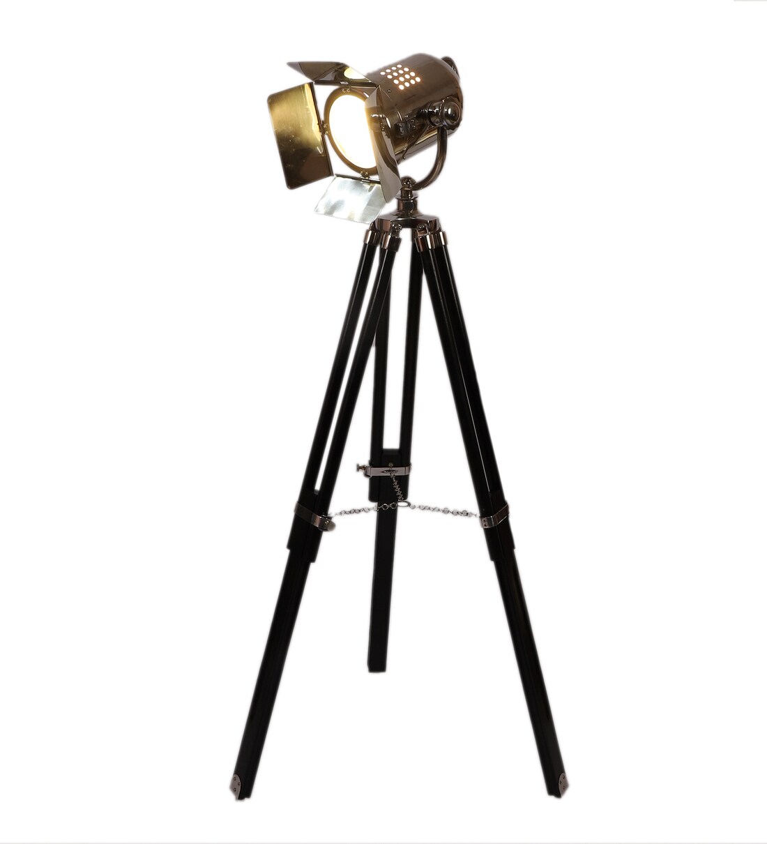 Buy Silver Metal Shade Tripod Floor Lamp with Black Base by Pristine Interiors Online Tripod