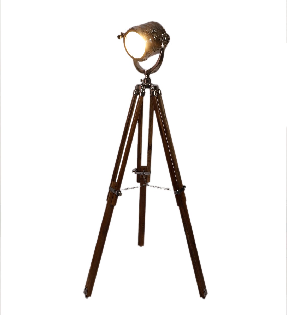 Buy Silver Metal Shade Tripod Floor Lamp with Teak Base by Pristine Interiors Online Tripod