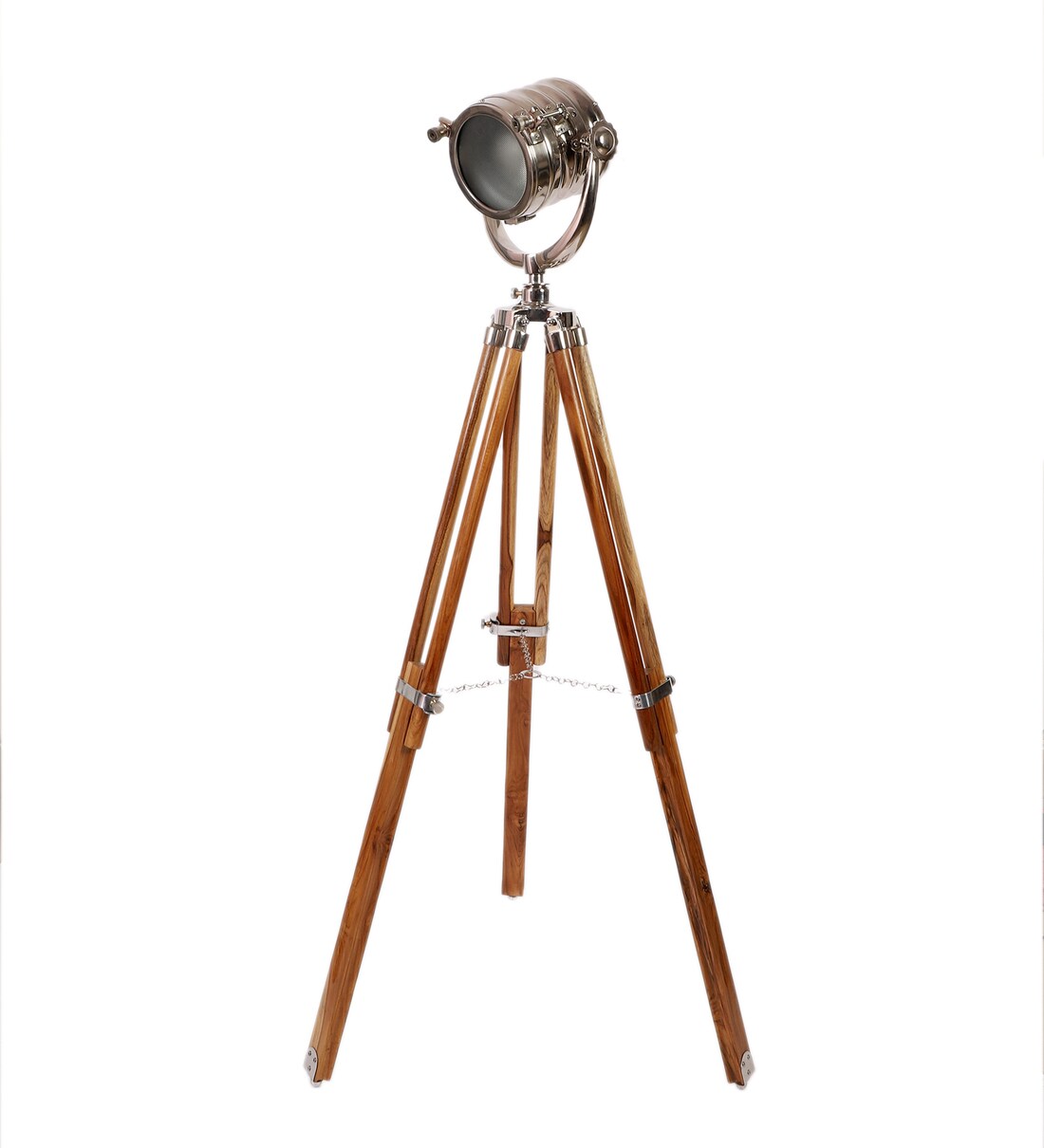 Buy Silver Metal Shade Tripod Floor Lamp with Teak Base by Pristine Interiors Online - Tripod ...