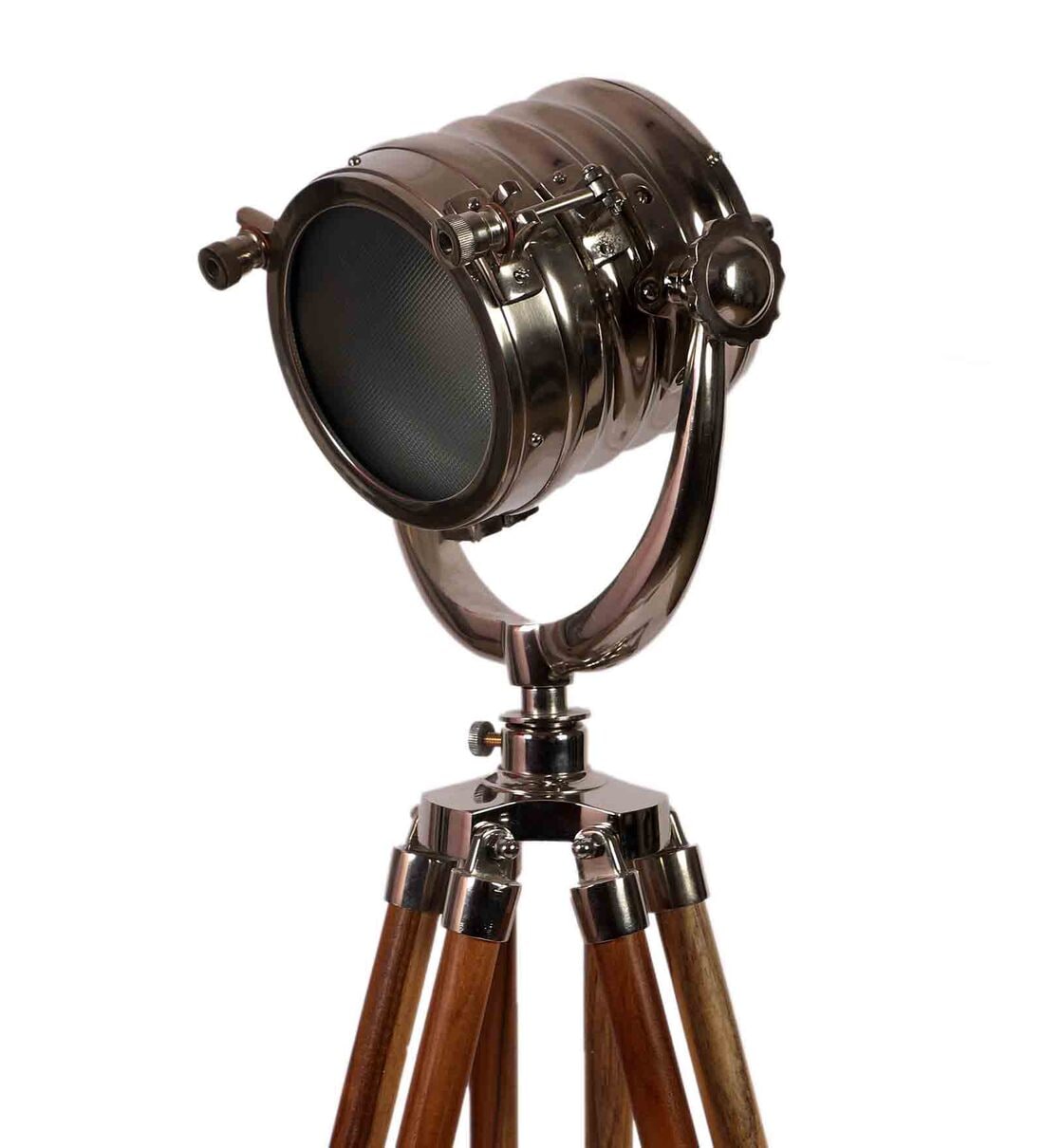 Buy Silver Metal Shade Tripod Floor Lamp with Teak Base by Pristine Interiors Online Tripod