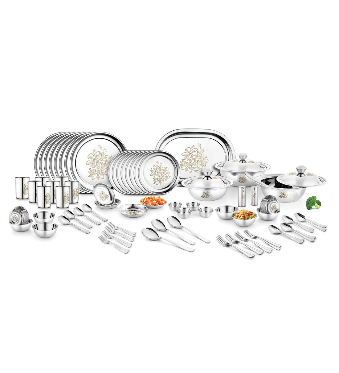 Buy Silver Set of 91 Stainless Steel Dinner Set at 55 OFF by Jensons