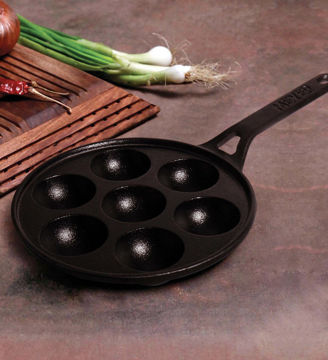 Buy Pre Seasoned 7 Pits Black Cast Iron Appam Pan at 18% OFF by Meyer ...