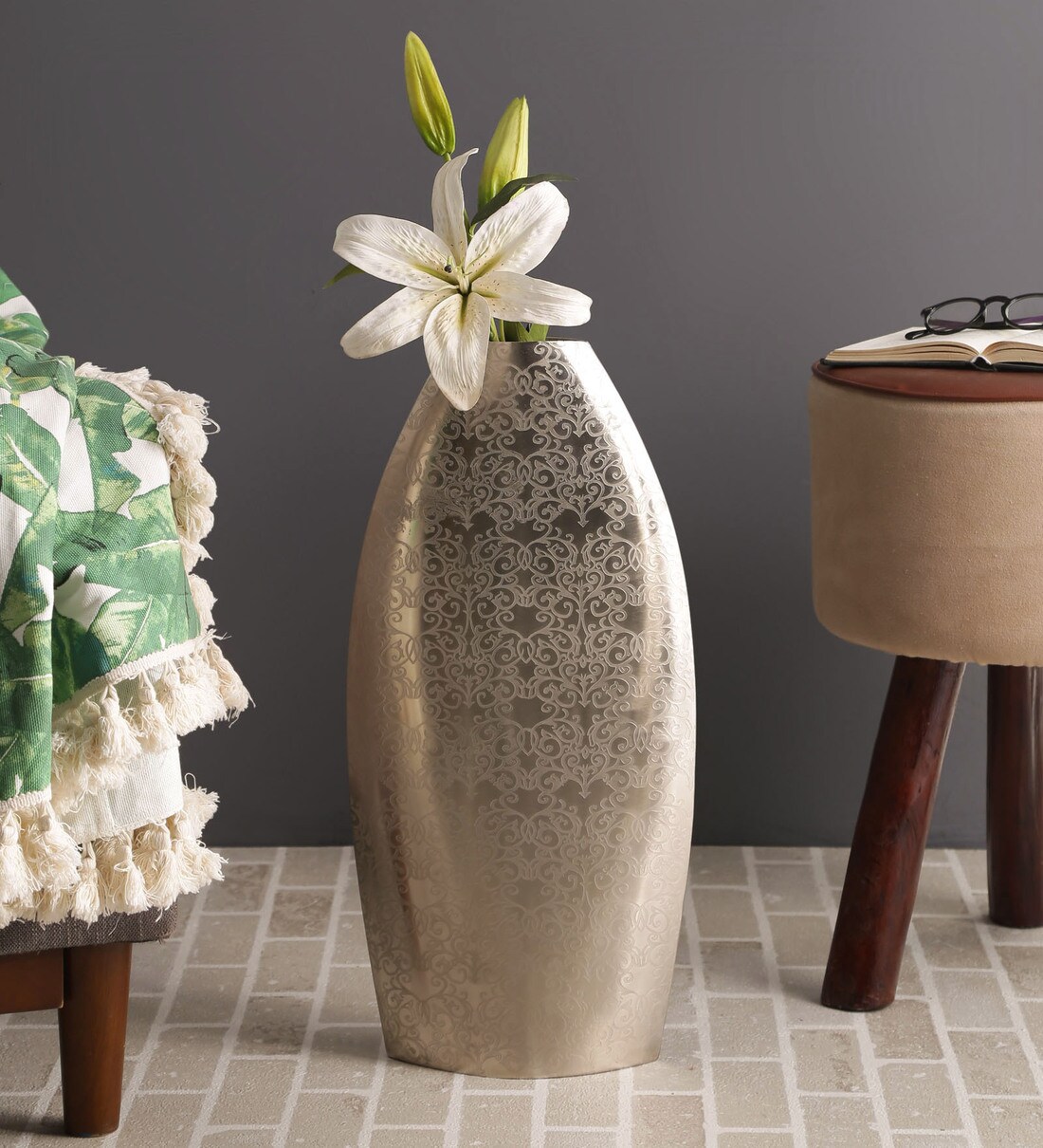 Buy Silver Flower Metal Vase by Mmi Overseas Online Eclectic Vases