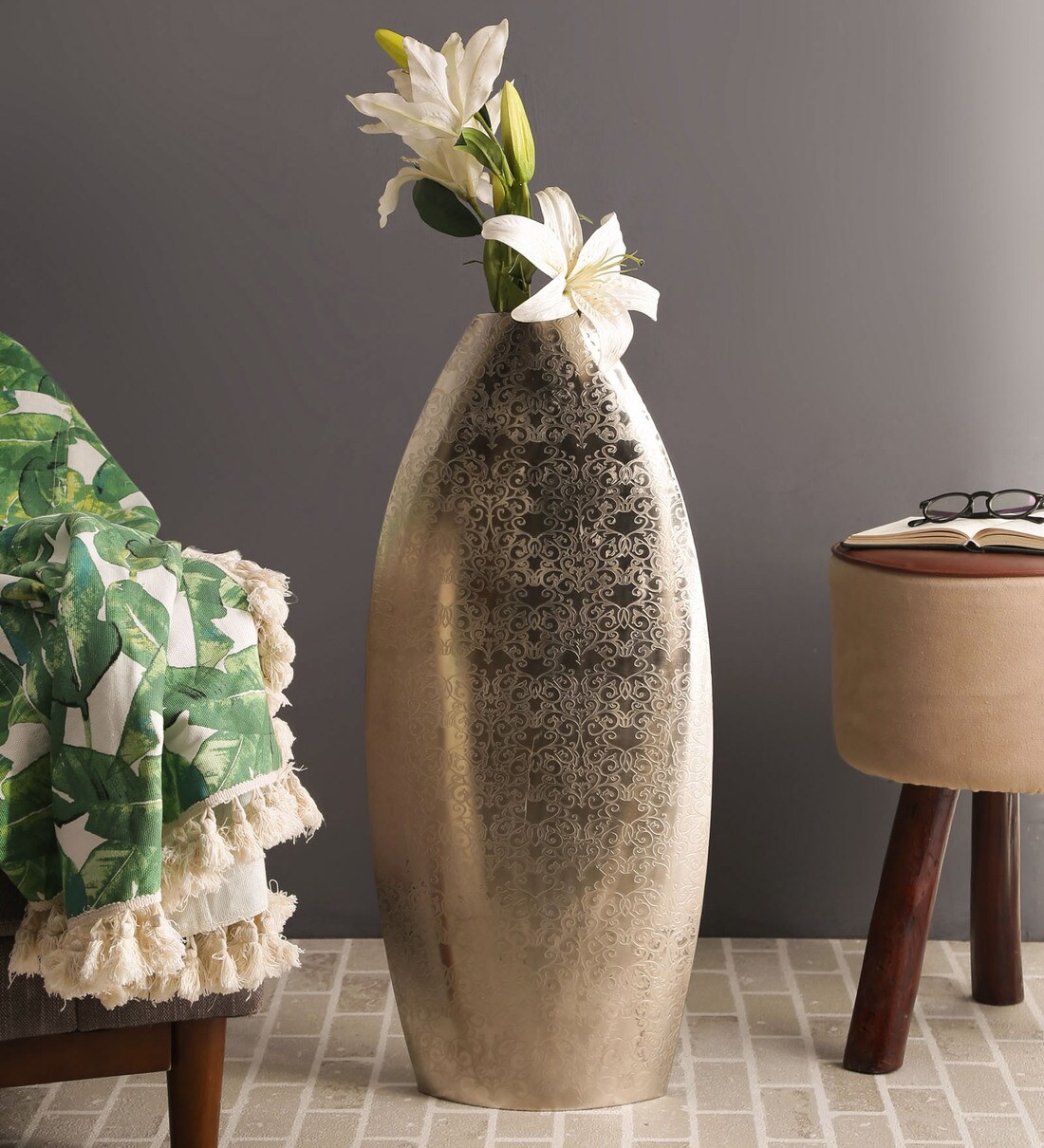 Buy Silver Flower Steel Vase by Mmi Overseas Online Eclectic Vases