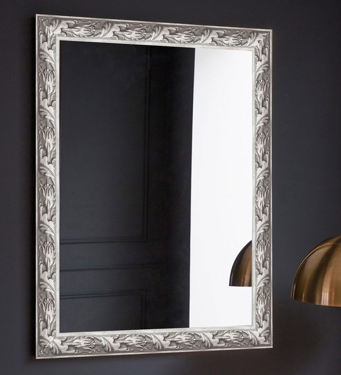 Silver Engineered Wood Fine Wall Mirror