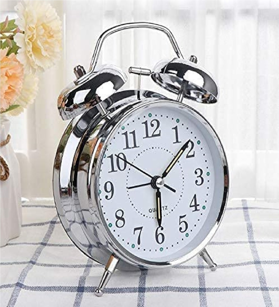 Buy Silver Table Clock Retro Twin Bell Metal Frame Alarm Clock at 17% ...