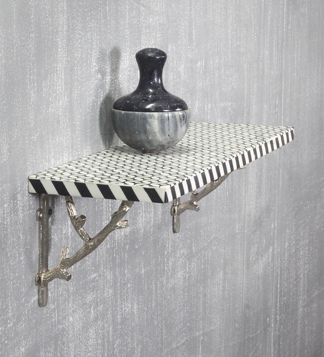 Buy Solid Wood Fixed Bracket Wall Shelf In White Silver Colour