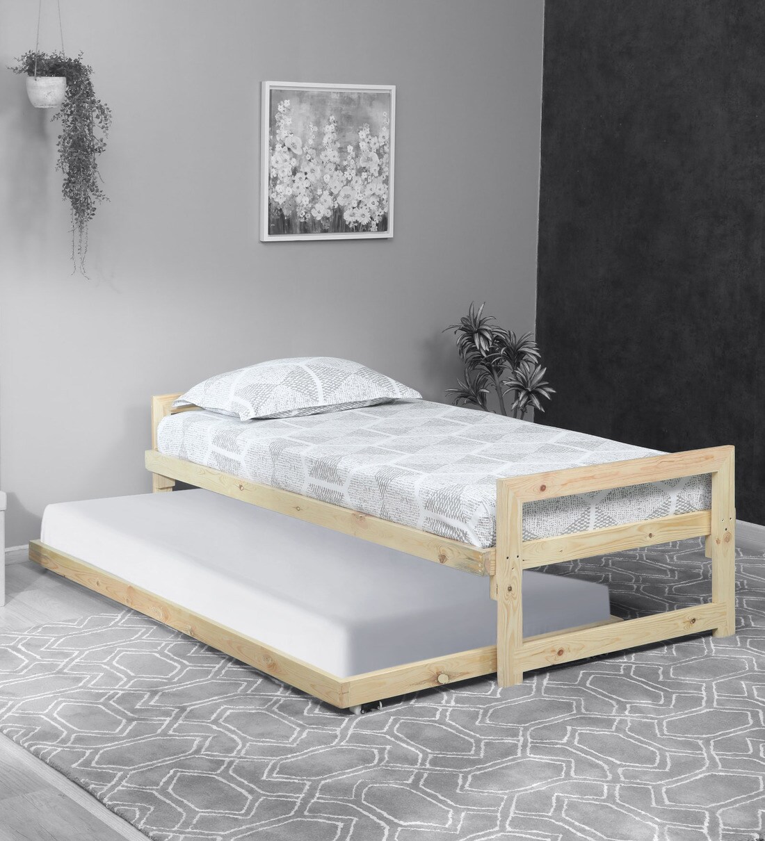 Buy Simple Pine Trundle Bed in Maple Finish by Lycka Online Kids Trundle Beds Kids Beds